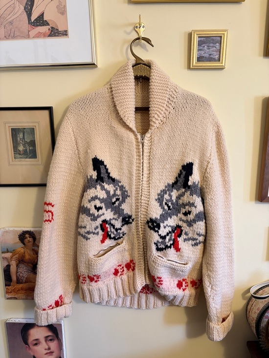 Homemade Sweaters - Vintage Mary Maxim Wolf Cowichan Sweater